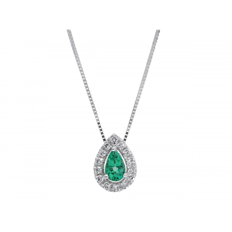 Colgante Oro Blanco 18Kt Esmeralda y Brillantes