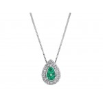 Colgante Oro Blanco 18Kt Esmeralda y Brillantes