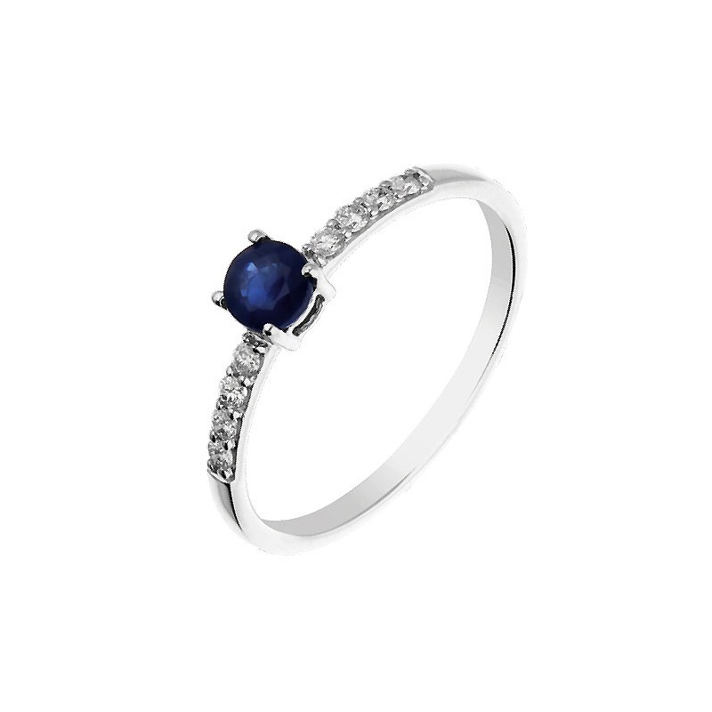 Sortija oro blanco 18kt zafiro y brillantes