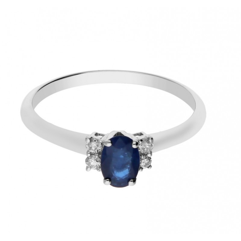 Sortija oro blanco 18kt zafiro y brillantes